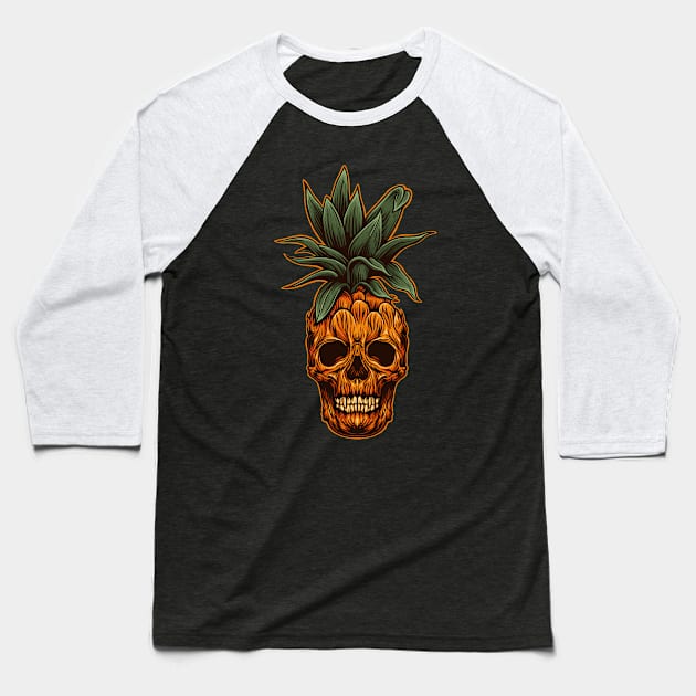 pineapple skull Baseball T-Shirt by Arjanaproject